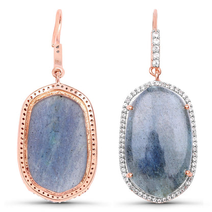 14K Rose Gold Plated 28.08 Carat Genuine Labradorite And White Topaz .925 Sterling Silver Earrings - Earrings - e4973labwt - rgp - view2 - image - Omni Jewelcrafters