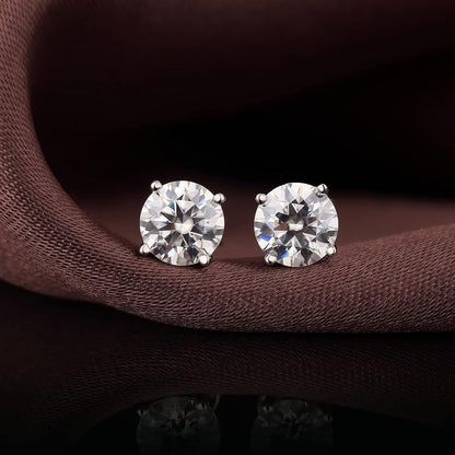 14K Solid White Gold 5.5mm Round Moissanite Solitaire Stud Earrings - Earrings - 14K Solid White Gold 5.5mm Round Moissanite Solitaire Stud Earrings - Omni Jewelcrafters