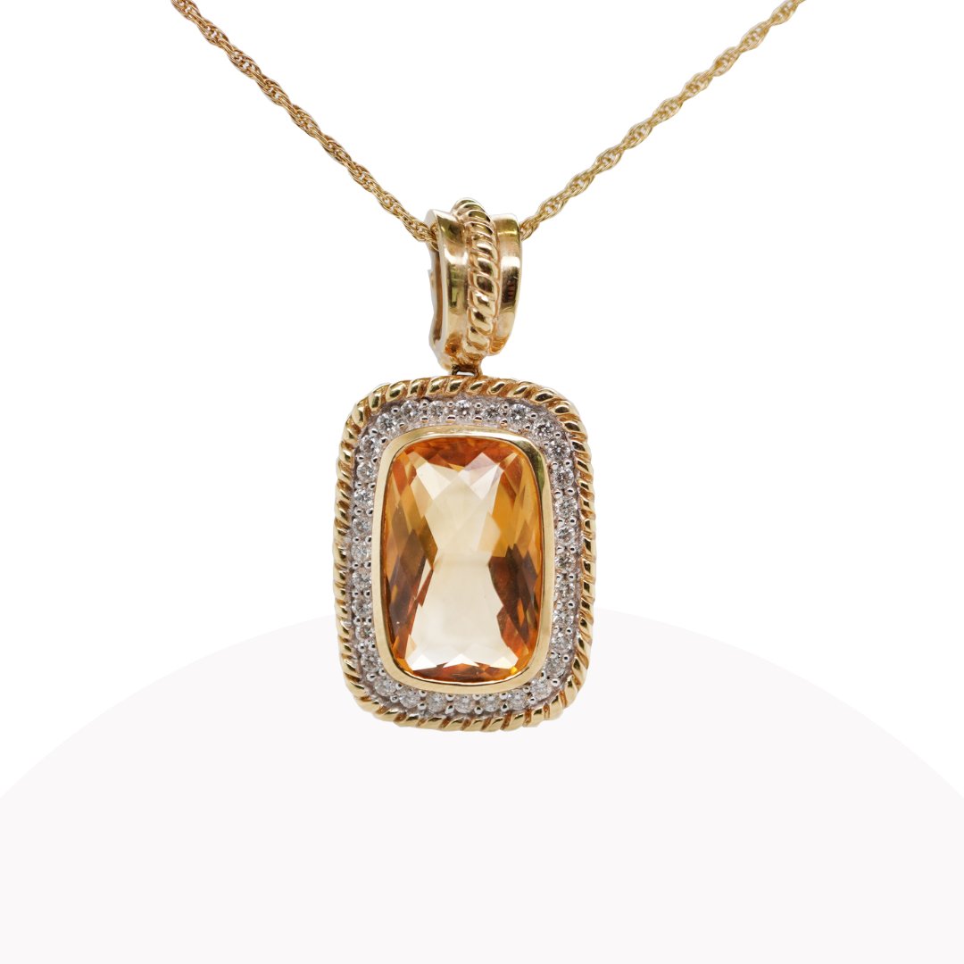 14K Yellow Gold Pendant with Citrine and Diamond Side Accents - Pendants - 14K Yellow Gold Pendant with Citrine and Diamond Side Accents - Omni Jewelcrafters