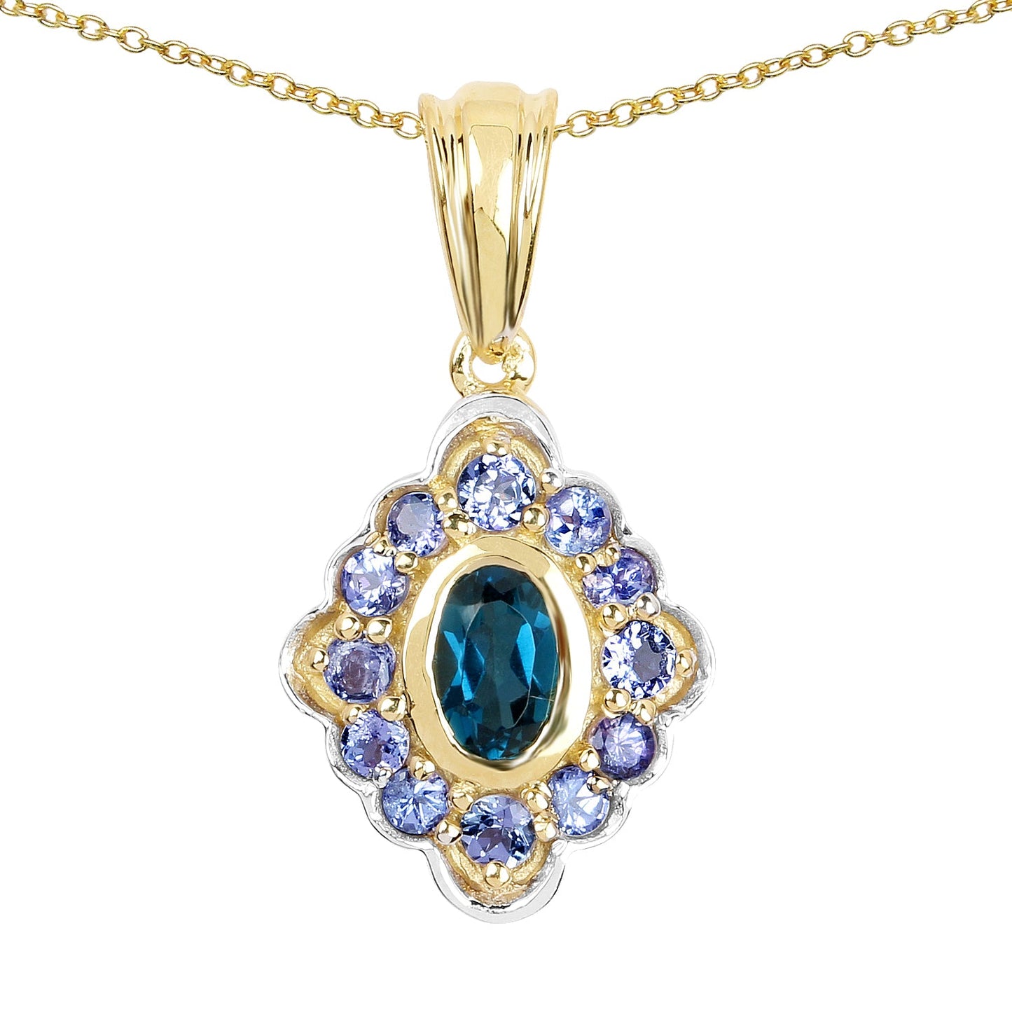 14K Yellow Gold Plated 1.10 Carat Genuine London Blue Topaz and Tanzanite .925 Sterling Silver Pendant - Pendants - p2577lbttan - gp - gallery - image - Omni Jewelcrafters