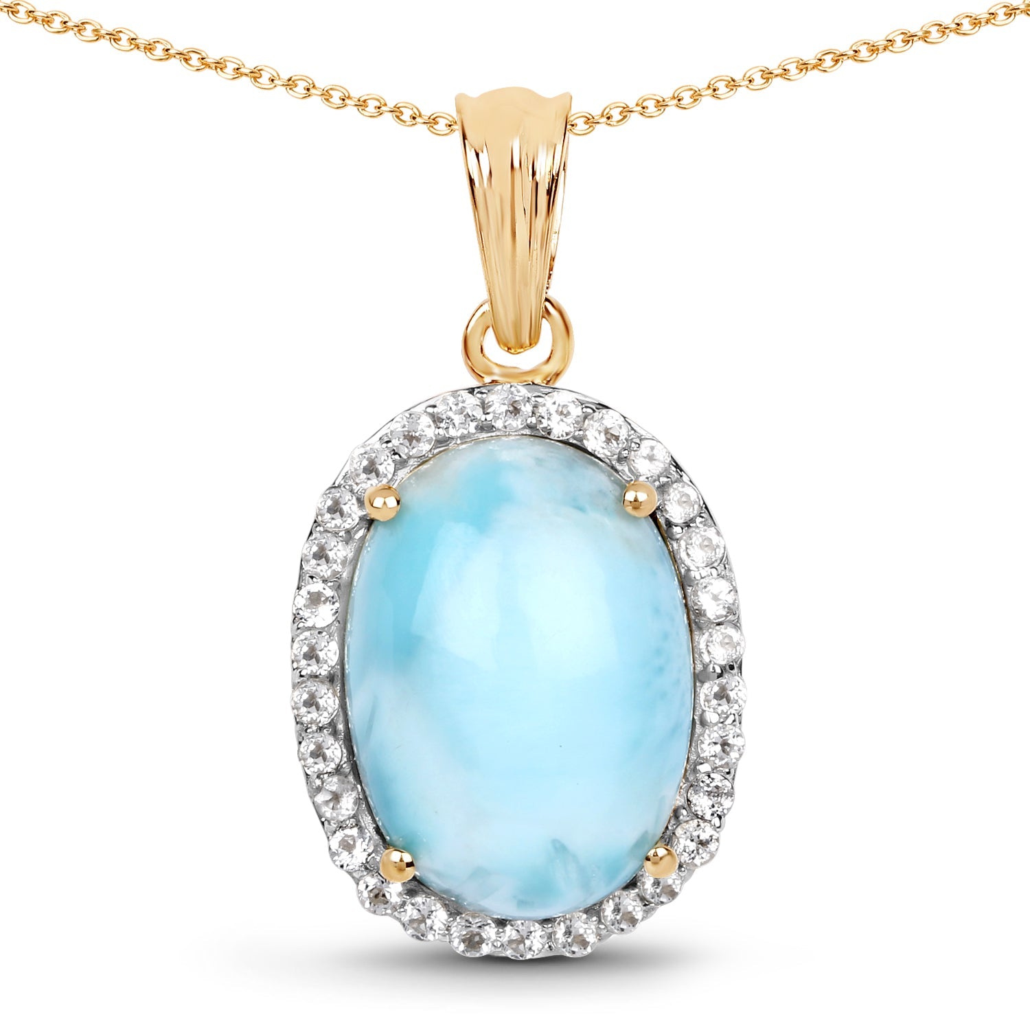 14K Yellow Gold Plated 13.55 Carat Genuine Larimar and White Topaz .925 Sterling Silver Pendant - Pendants - p5324larimarwt - gp - gallery - image - Omni Jewelcrafters