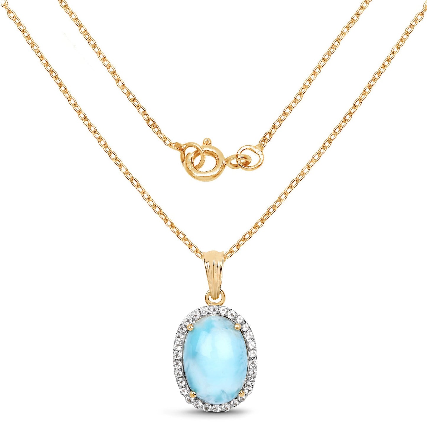 14K Yellow Gold Plated 13.55 Carat Genuine Larimar and White Topaz .925 Sterling Silver Pendant - Pendants - p5324larimarwt - gp - view1 - image - Omni Jewelcrafters