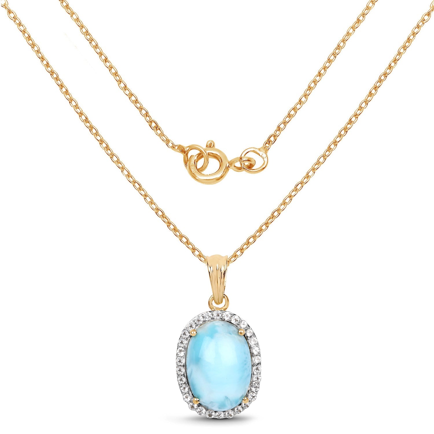 14K Yellow Gold Plated 13.55 Carat Genuine Larimar and White Topaz .925 Sterling Silver Pendant - Pendants - p5324larimarwt - gp - view1 - image - Omni Jewelcrafters