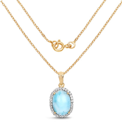 14K Yellow Gold Plated 13.55 Carat Genuine Larimar and White Topaz .925 Sterling Silver Pendant - Pendants - p5324larimarwt - gp - view1 - image - Omni Jewelcrafters