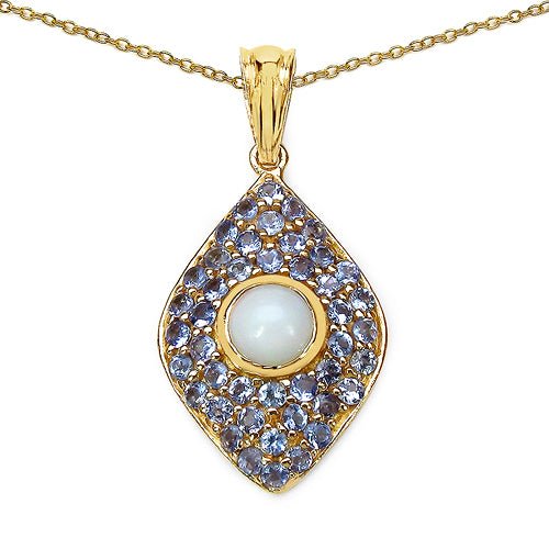 14K Yellow Gold Plated 1.82 Carat Genuine Ethiopian Opal & Tanzanite .925 Sterling Silver Pendant - Pendants - p3196ethoptan - gp - gallery - image - Omni Jewelcrafters