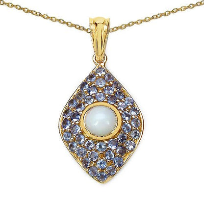 14K Yellow Gold Plated 1.82 Carat Genuine Ethiopian Opal & Tanzanite .925 Sterling Silver Pendant - Pendants - p3196ethoptan - gp - gallery - image - Omni Jewelcrafters