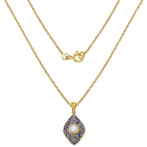 14K Yellow Gold Plated 1.82 Carat Genuine Ethiopian Opal & Tanzanite .925 Sterling Silver Pendant - Pendants - p3196ethoptan - gp - view1 - image - Omni Jewelcrafters