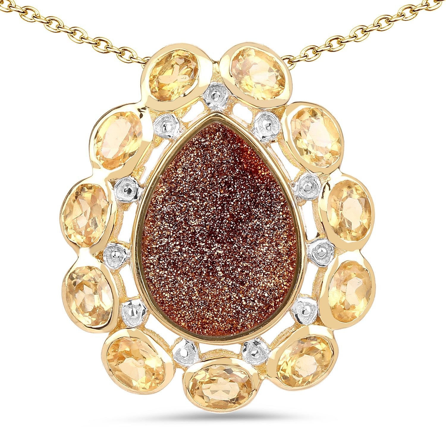 14K Yellow Gold Plated 5.14 Carat Genuine Red Droozi and Citrine .925 Sterling Silver Pendant - Pendants - p3598drusyc - gp - gallery - image - Omni Jewelcrafters