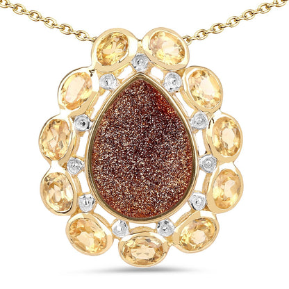 14K Yellow Gold Plated 5.14 Carat Genuine Red Droozi and Citrine .925 Sterling Silver Pendant - Pendants - p3598drusyc - gp - gallery - image - Omni Jewelcrafters