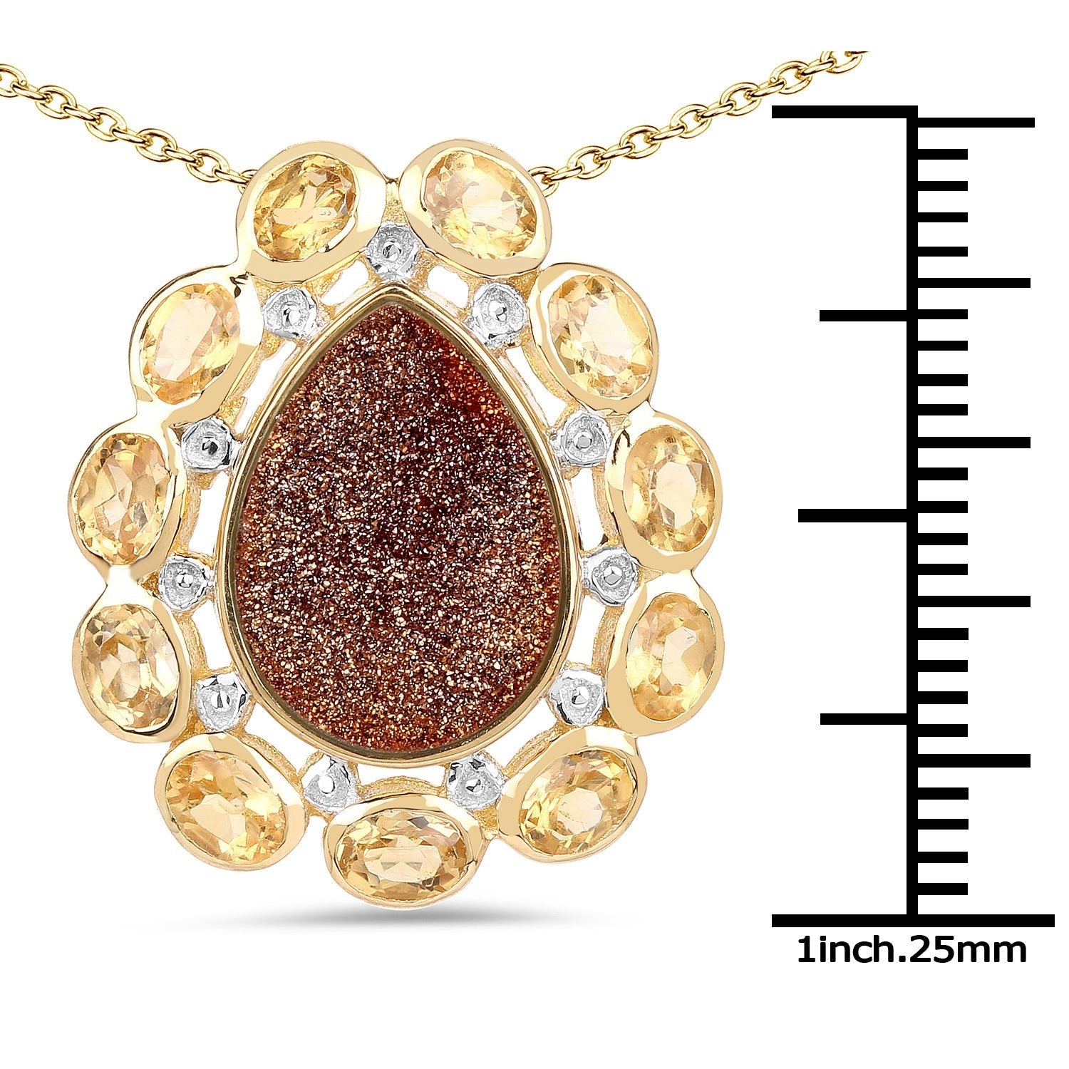 14K Yellow Gold Plated 5.14 Carat Genuine Red Droozi and Citrine .925 Sterling Silver Pendant - Pendants - p3598drusyc - gp - view2 - image - Omni Jewelcrafters