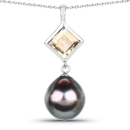 1.65 Carat Genuine Citrine and Tahitian Cultured Pearl .925 Sterling Silver Pendant - Pendants - lhjs1618c - gallery - image - Omni Jewelcrafters