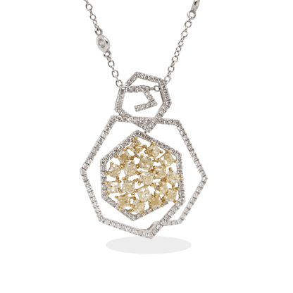 18 KW White gold with 2.16 ct Yellow Diamond & 1.98 ct Sidestone Diamond Pendant - Pendants - 18 KW White gold with 2.16 ct Yellow Diamond & 1.98 ct Sidestone Diamond Pendant - Omni Jewelcrafters