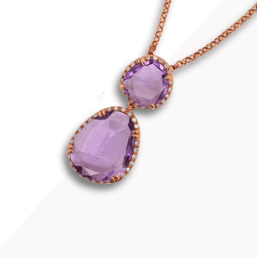 18K Rose Gold Pendant with Amethyst and Natural Diamonds - Pendants - 18K Rose Gold Pendant with Amethyst and Natural Diamonds - Omni Jewelcrafters