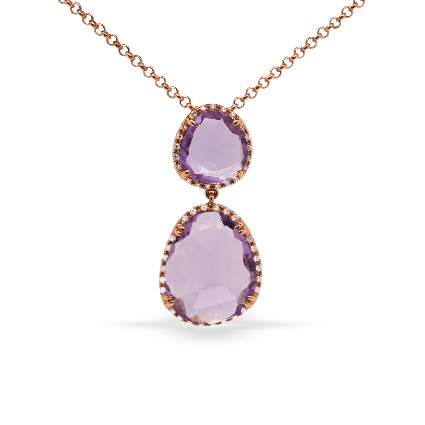 18K Rose Gold Pendant with Amethyst and Natural Diamonds - Pendants - 18K Rose Gold Pendant with Amethyst and Natural Diamonds - Omni Jewelcrafters