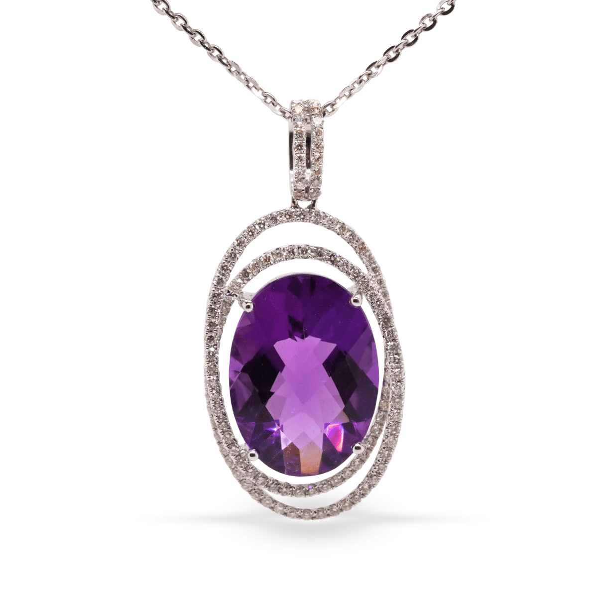 18K White Gold Pendant With Amethyst And Diamonds - Pendants - 18K White Gold Pendant With Amethyst And Diamonds - Omni Jewelcrafters