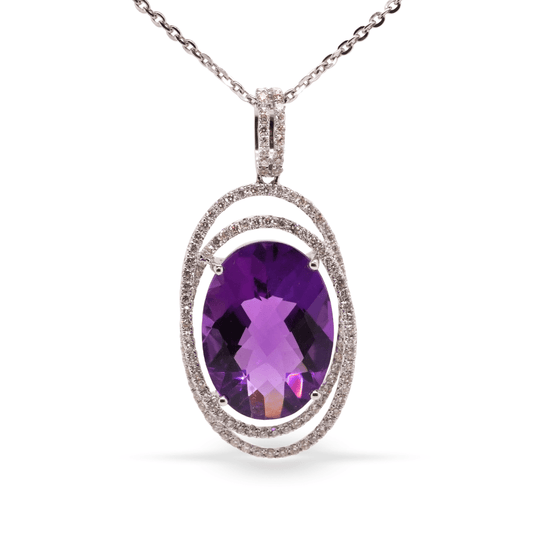 18K White Gold Pendant With Amethyst And Diamonds - Pendants - 18K White Gold Pendant With Amethyst And Diamonds - Omni Jewelcrafters