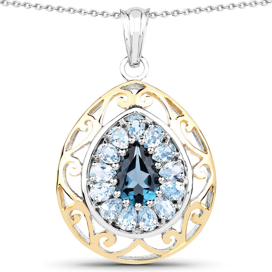 18K Yellow Gold Plated 4.44 Carat Genuine London Blue Topaz and Blue Topaz .925 Sterling Silver Pendant - Pendants - p2983lbtbt - gallery - image - Omni Jewelcrafters