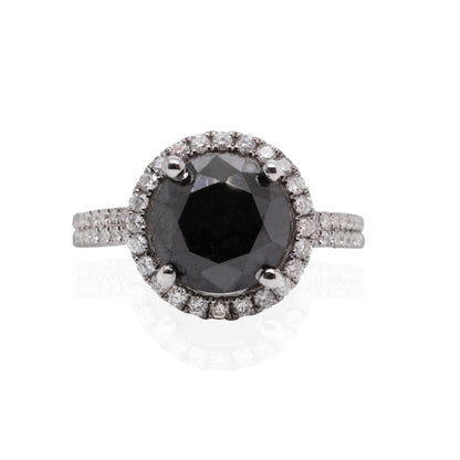 18KW Engagement Ring with 13.10ct Black Diamond and 80 0.52ct Side Stones - Rings - 18KW Engagement Ring with 13.10ct Black Diamond and 80 0.52ct Side Stones - Omni Jewelcrafters