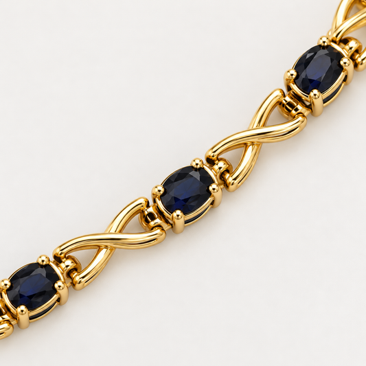 10K Yellow Gold Blue Sapphire Link Bracelet – 3.90 Carats