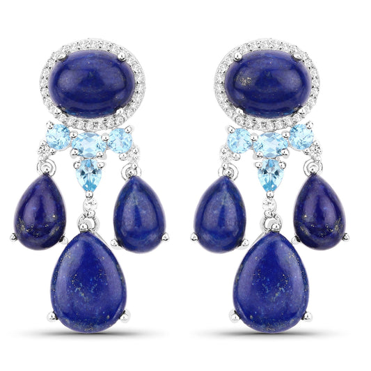 23.63 Carat Genuine Lapis, Swiss Blue Topaz and White Topaz .925 Sterling Silver Earrings - Earrings - e4503lapissbtwt - gallery - image - Omni Jewelcrafters