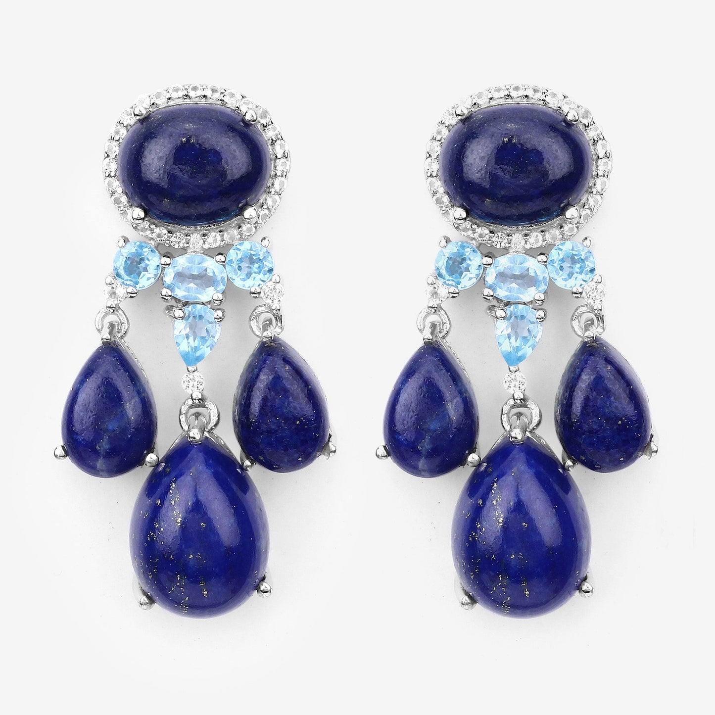 23.63 Carat Genuine Lapis, Swiss Blue Topaz and White Topaz .925 Sterling Silver Earrings - Earrings - e4503lapissbtwt - natural - 01 - image - Omni Jewelcrafters