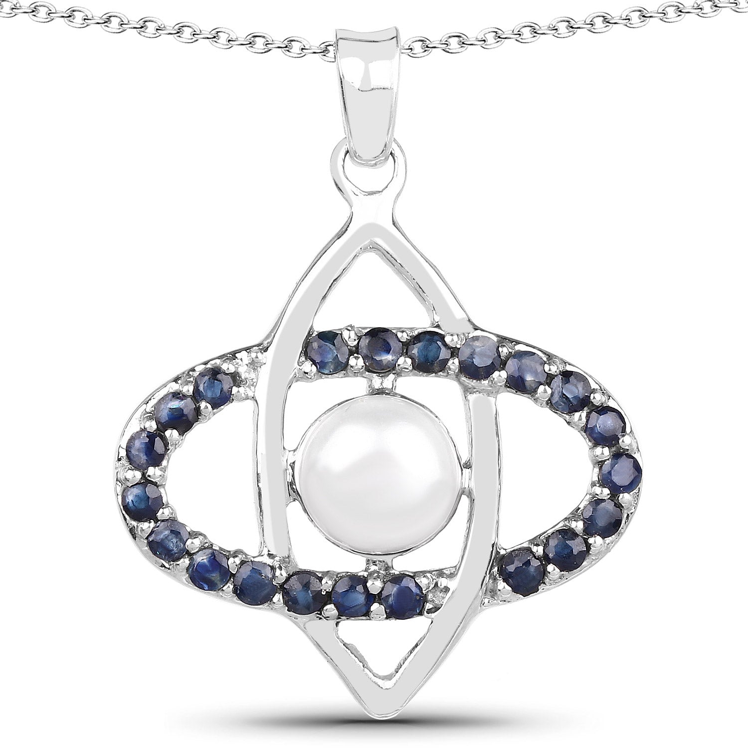 2.79 Carat Genuine Blue Sapphire and Pearl .925 Sterling Silver Pendant - Pendants - oskp1011bsaphprl - gallery - image - Omni Jewelcrafters