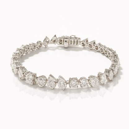 14K White Gold 9.39 CTW Multi-Shape Diamond Tennis Bracelet