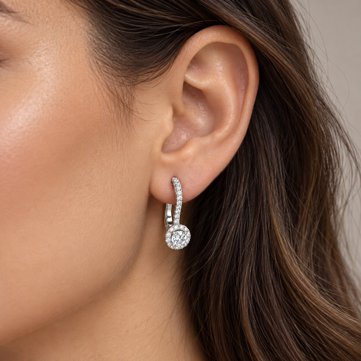18K White Gold Round Lab-Grown Diamond Halo Earrings