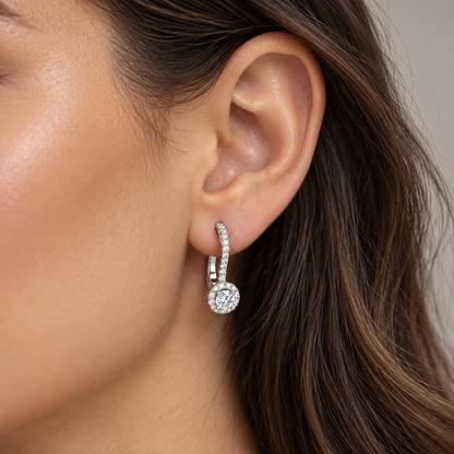 18K White Gold Round Lab-Grown Diamond Halo Earrings