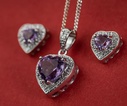 #4 - Love's Embrace Amethyst Diamond Earring/Pendant Set - Pendants - #4 - Love's Embrace Amethyst Diamond Earring/Pendant Set - Omni Jewelcrafters