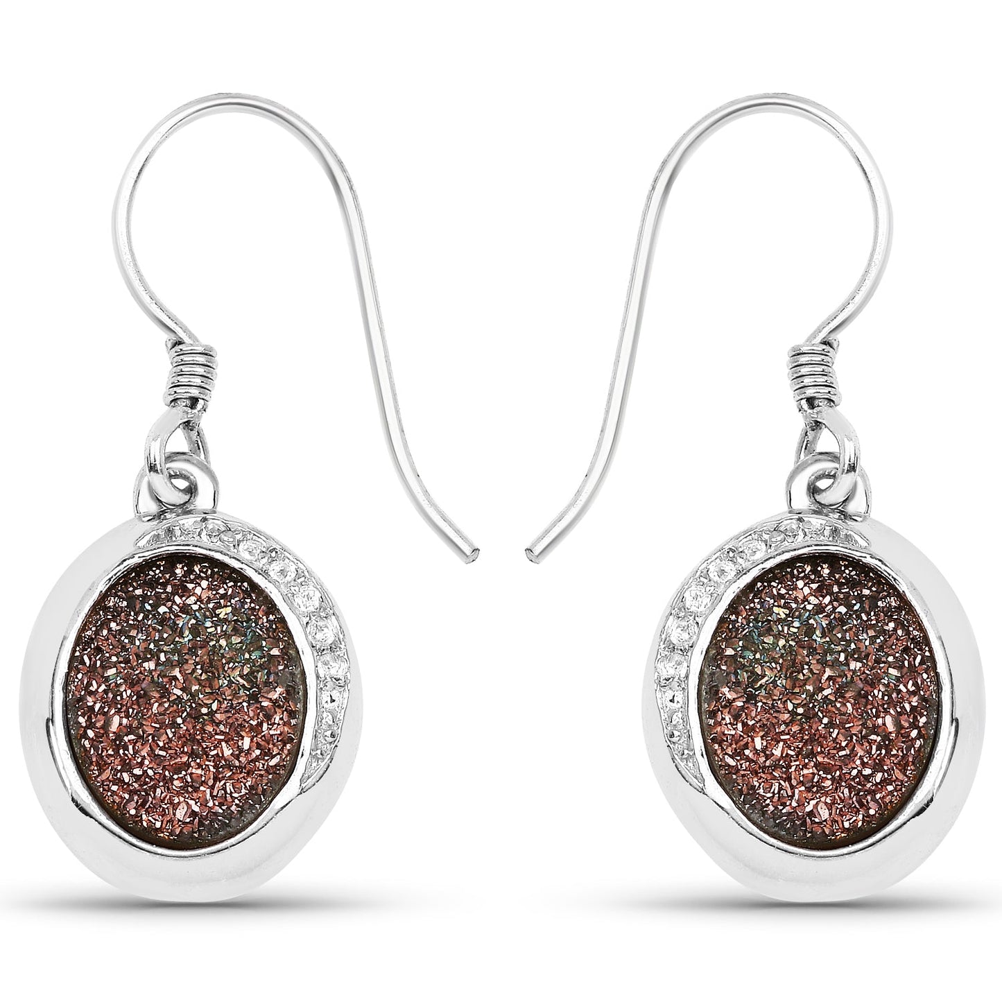 4.72 Carat Genuine Copper Bloom Drusy and White Topaz .925 Sterling Silver Earrings - Earrings - e1715copperbloomdrusy - gallery - image - Omni Jewelcrafters