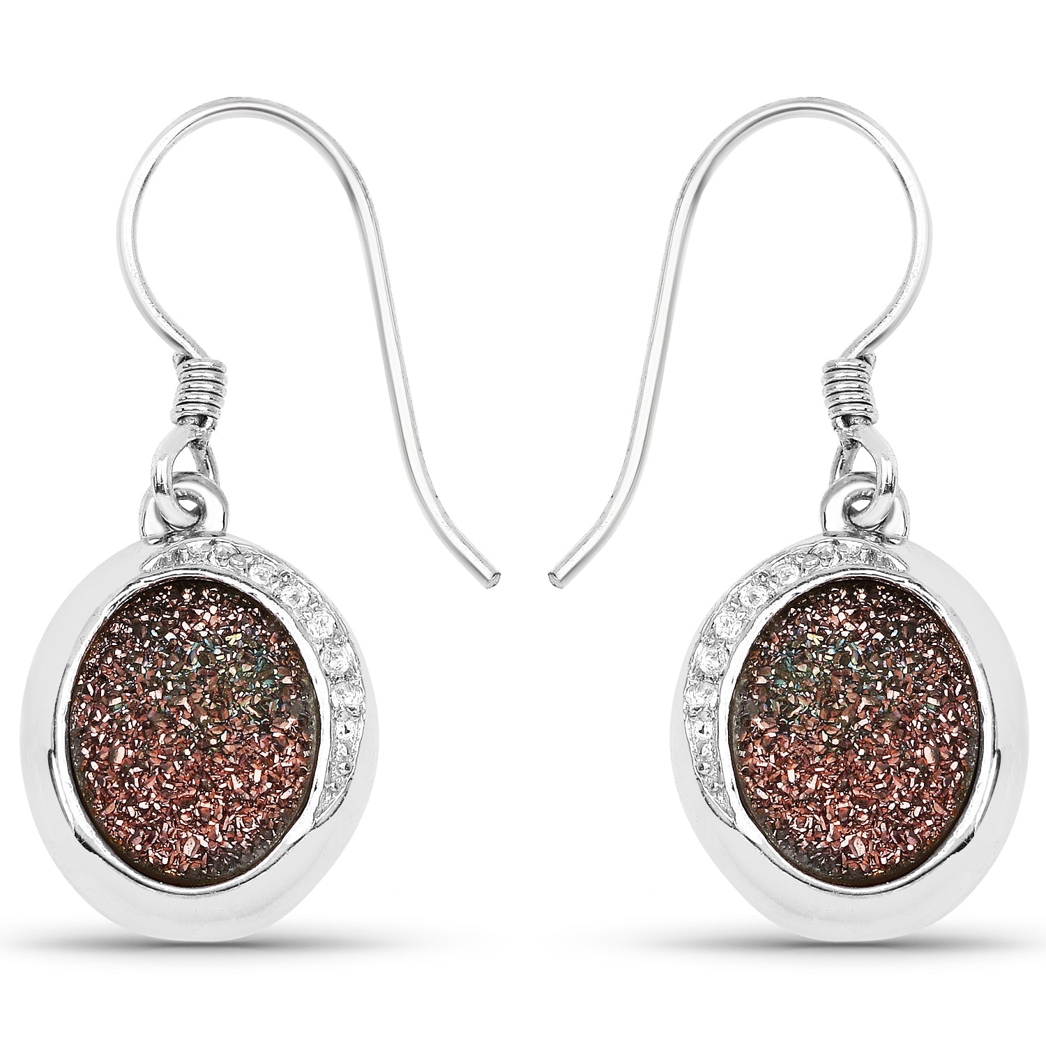 4.72 Carat Genuine Copper Bloom Drusy and White Topaz .925 Sterling Silver Earrings - Earrings - e1715copperbloomdrusy - gallery - image - Omni Jewelcrafters