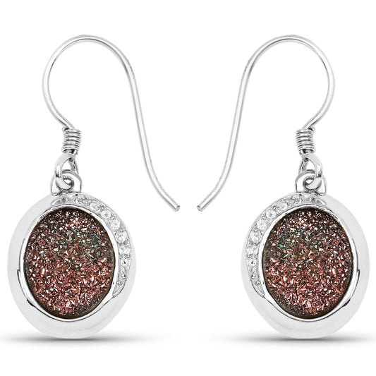 4.72 Carat Genuine Copper Bloom Drusy and White Topaz .925 Sterling Silver Earrings - Earrings - e1715copperbloomdrusy - gallery - image - Omni Jewelcrafters