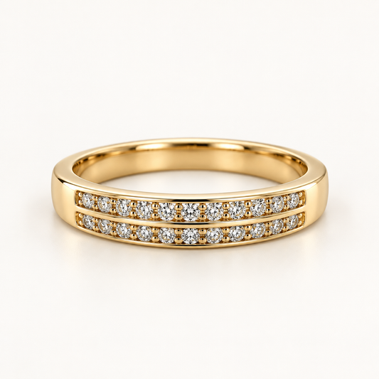 14K Yellow Gold Double-Row Diamond Anniversary Ring – 0.33 CT