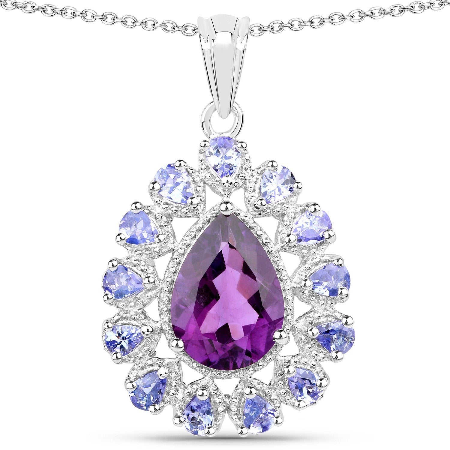 5.82 Carat Genuine Amethyst and Tanzanite .925 Sterling Silver Pendant - Pendants - p3493atan - gallery - image - Omni Jewelcrafters