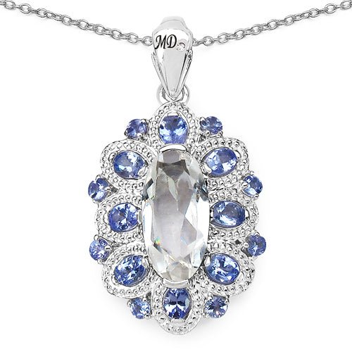 6.10 Carat Genuine Crystal Quartz, Tanzanite & White Diamond .925 Sterling Silver Pendant - Pendants - p3615crystaltan - gallery - image - Omni Jewelcrafters