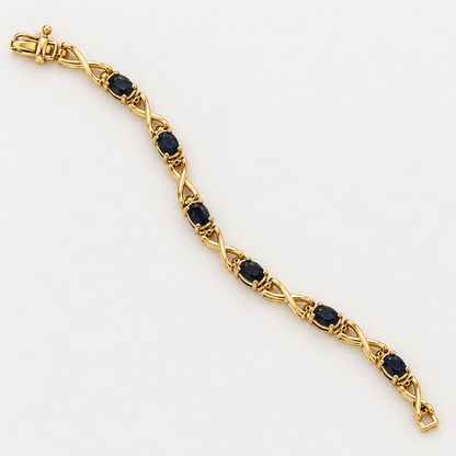 10K Yellow Gold Blue Sapphire Link Bracelet – 3.90 Carats