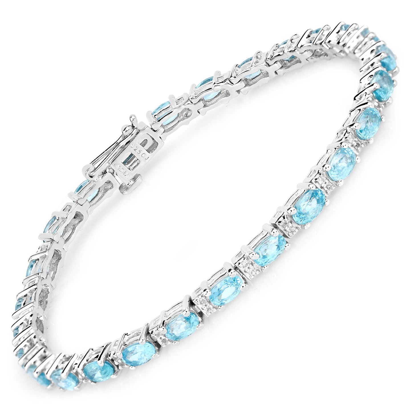 8.84 Carat Genuine Blue Zircon and Topaz White .925 Sterling Silver Bracelet - Bracelets - b1185bzwt - view1 - image - Omni Jewelcrafters