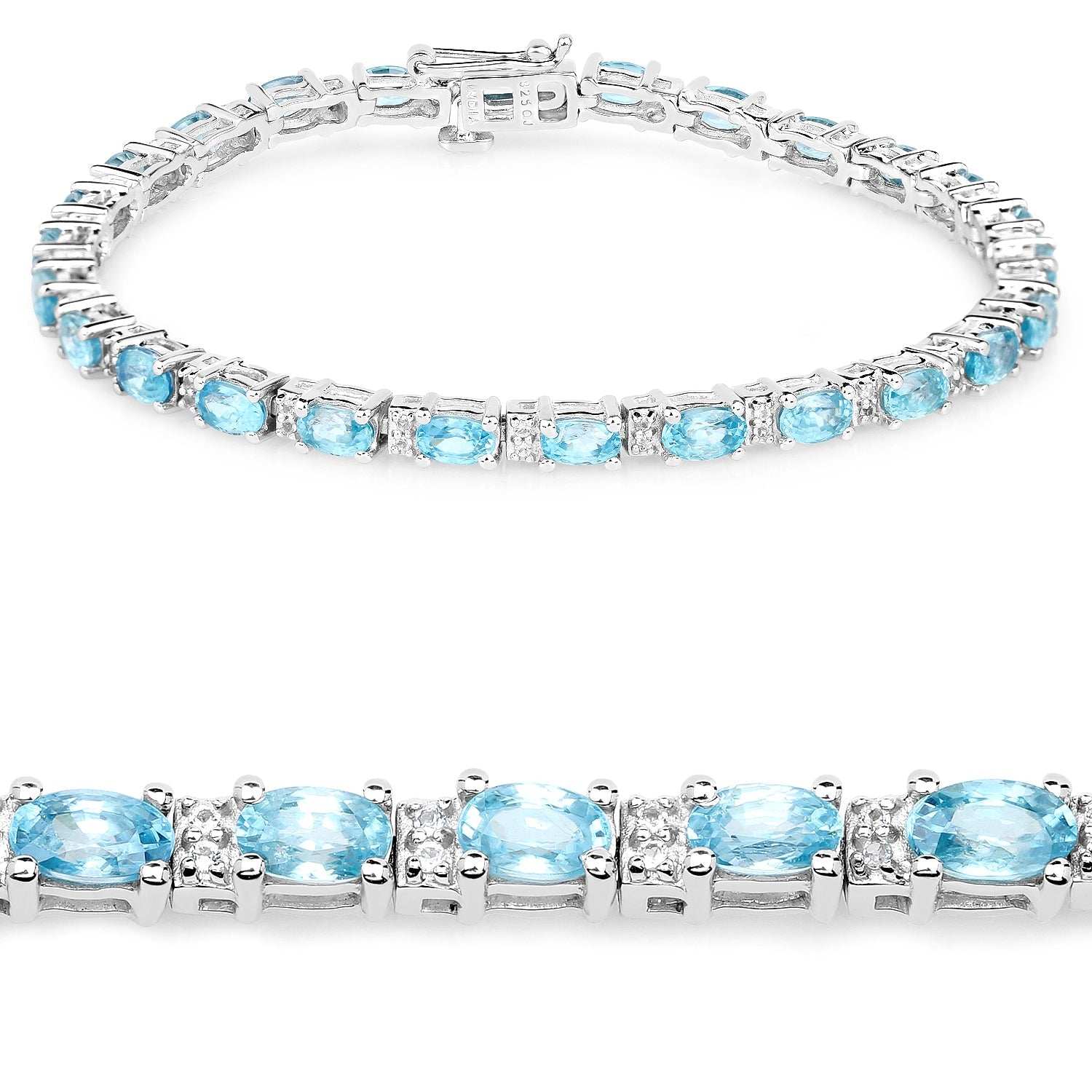 8.84 Carat Genuine Blue Zircon and Topaz White .925 Sterling Silver Bracelet - Bracelets - b1185bzwt - gallery - image - Omni Jewelcrafters