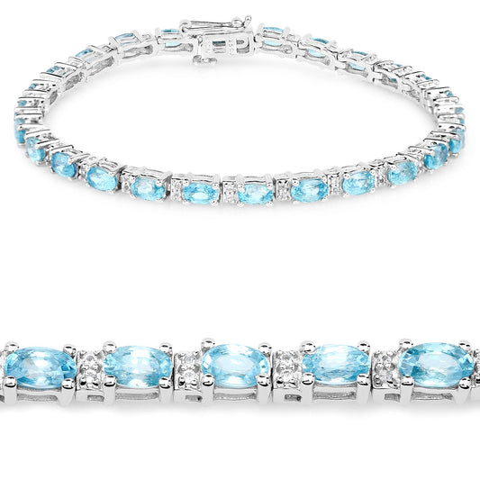 8.84 Carat Genuine Blue Zircon and Topaz White .925 Sterling Silver Bracelet - Bracelets - b1185bzwt - gallery - image - Omni Jewelcrafters