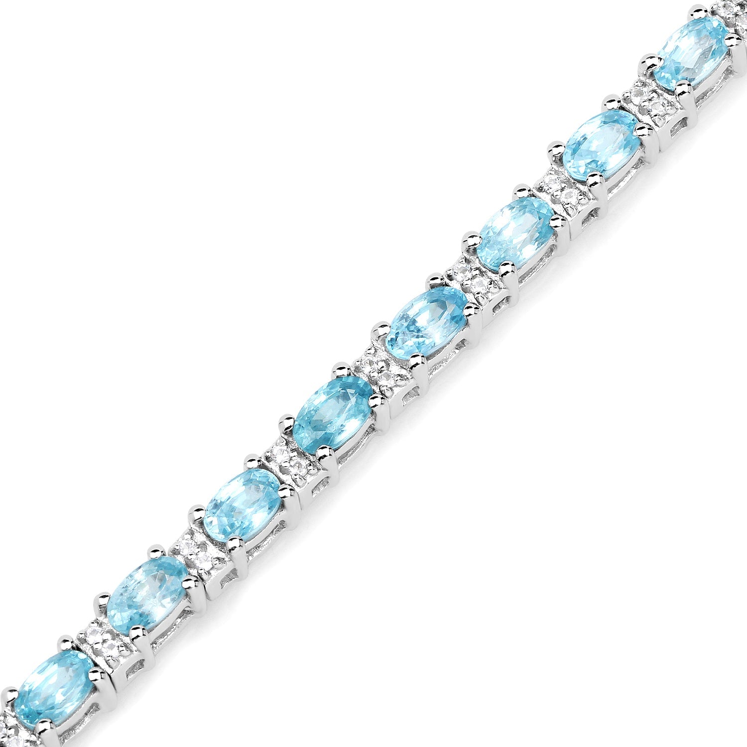 8.84 Carat Genuine Blue Zircon and Topaz White .925 Sterling Silver Bracelet - Bracelets - b1185bzwt - view2 - image - Omni Jewelcrafters