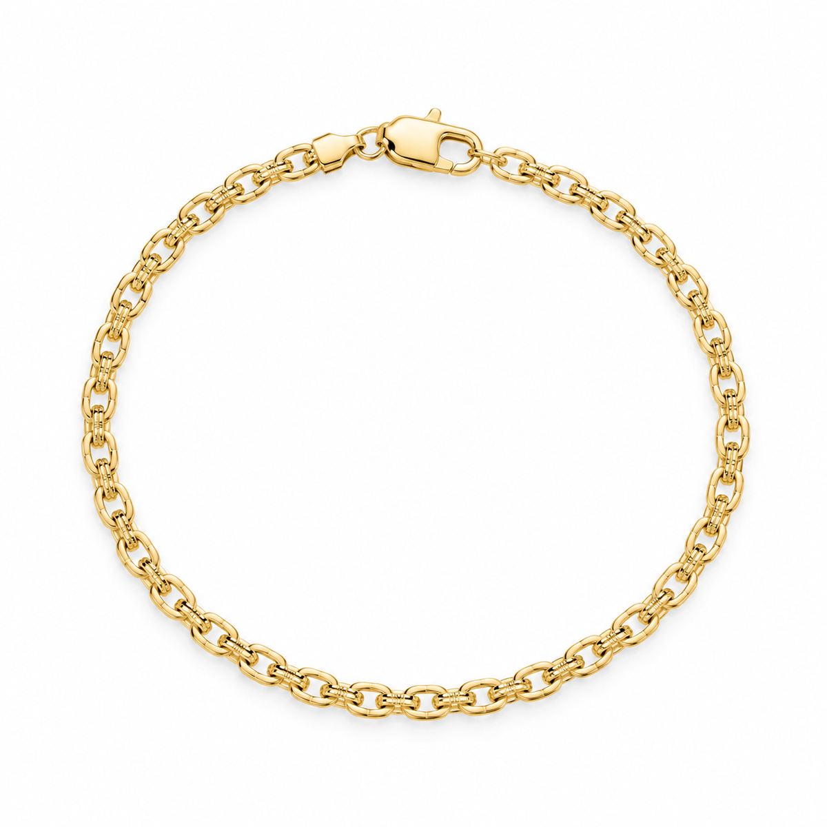 14K Yellow Gold Textured Oval-Link Chain Bracelet