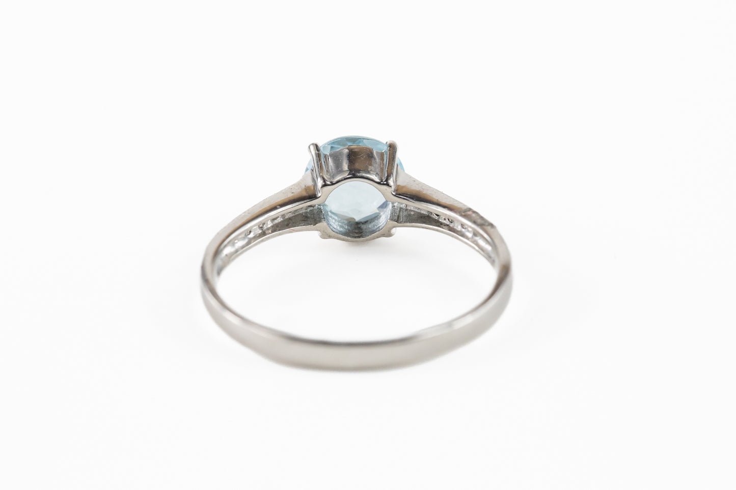 Round Blue Topaz with White Topaz Shoulder Accent in Sterling Silver Ring