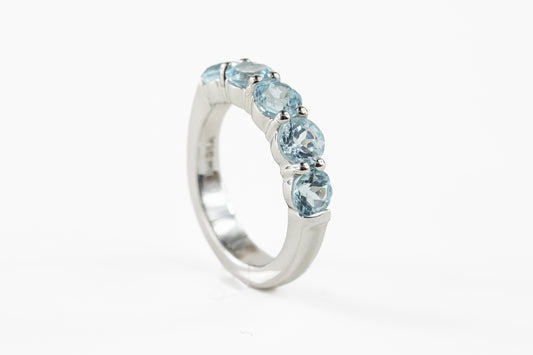 Blue Topaz Half Eternity Sterling Silver Ring