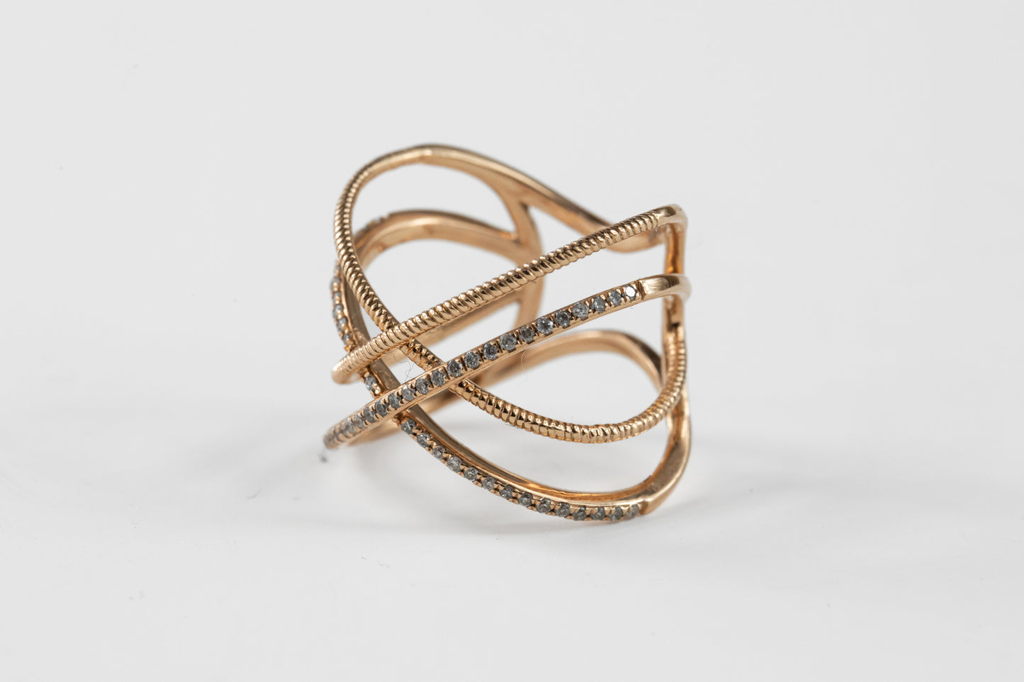 Diamond Crossover Dinner Ring in 14K Rose Gold