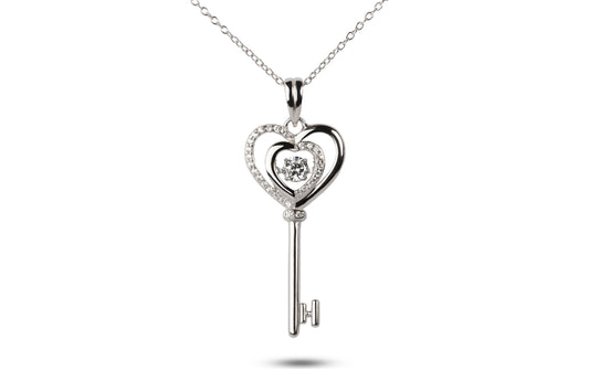 20:Sterling Silver Dancing Diamond Pendant with Cubic Zirconia and Chain