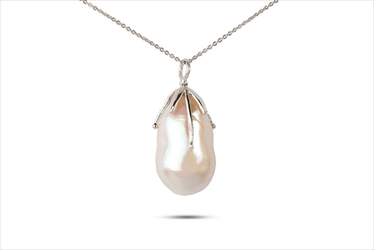 13: Sterling Silver Solitaire Pearl Necklace ( Chain Included )
