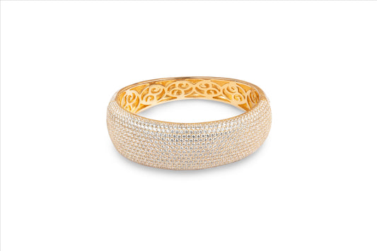 Designer Yellow Gold-Plated Bangle with Cubic Zirconia
