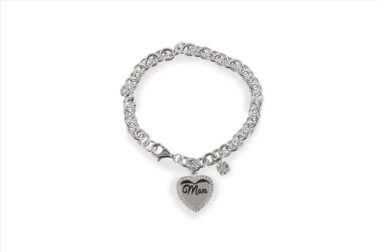 Sterling Silver Mom Heart Bracelet with 0.01 CT Diamond