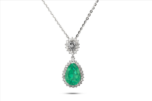 14K White Gold CS Emerald and Diamond Pendant - 1.270 CT / SS DIA PER 0.48 CT / SS Lab Round 38 0.40 CT  ( Chain Not Included )